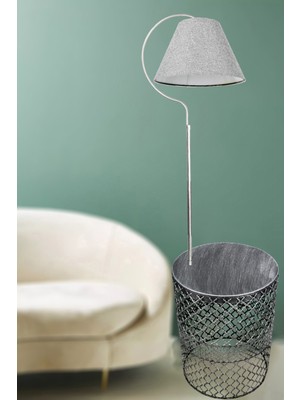 Venon Aydınlatma Lambader Silver Sehpalı Üçgen Gümüş Patine Krem Şapka