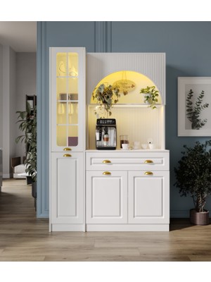 Guneystore Armoni Gold Midi Kahve Köşesi Sol Vitrinli Komple Mdf