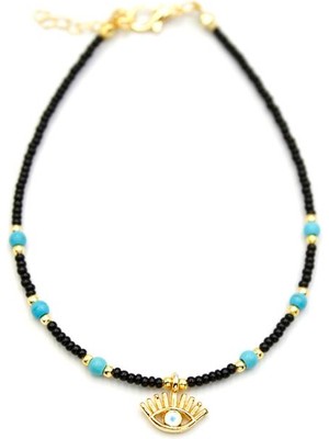 Royaleks Boncuklu Göz Halhal - Siyah