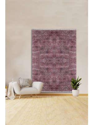 Kilim Home Mars 2019 Fuşya ve Gri Tonunda Etnik Desenli Kaymaz Taban Dekoratif Halı