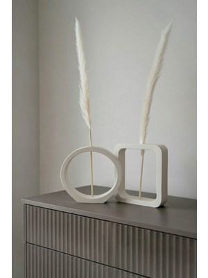 Safir Design Lüks Tasarım 2'li Vazo Seti - Geometrik Formlu Dekoratif Vazo Seti ve Pampas Hediyesi