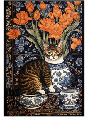 Kilim Home Mars 160 Kedi ve Blue Blanc Tema Etnik Deseni Dokuma Taban Halı