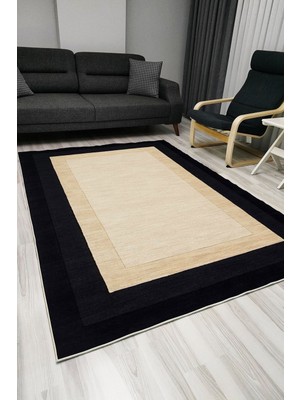 Kilim Home Mars 1012 Siyah Çerçeve Bordürlü Etnik Dekoratif Kaymaz Taban Halı