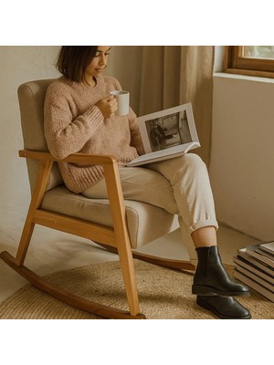 Zem Pavia Sallanır Berjer Natürel Ahşap, Sütlü Kahve