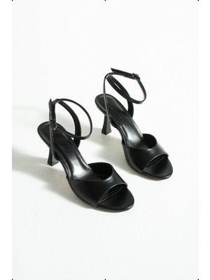Kadın Metalik Topuklu Sandalet Valen - Siyah