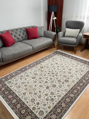 GÜLCEM HOME Hanzade, Osmanlı Melodi Ipeksi Yün Tuşeli Triko Akrilik Saraylı Oturma Odası ve Salon Halısı