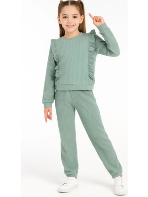 Buufuu Fırfırlı Pamuklu Uzun Kollu Alt Üst Ikili Kız Çocuk Takım