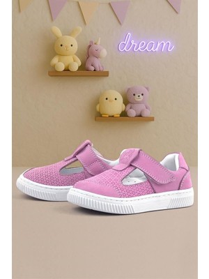 Rakerplus Bheem Hakiki Deri Pembe Cırtlı Bebek Sneaker Sandalet