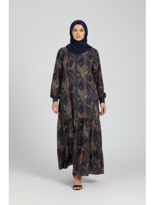 Kadın Şal Desenli Içi Astarlı Uzun Şifon Elbise