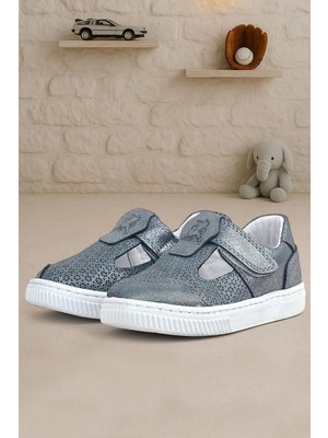 Rakerplus Bheem Hakiki Deri Gümüş Simli Cırtlı Bebek Sneaker Sandalet