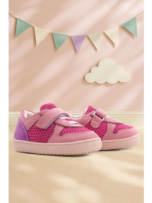 Rakerplus Bob Hakiki Deri Pembe Mor Barefoot Cırtlı Lastikli Bebek Sneaker Ayakkabı