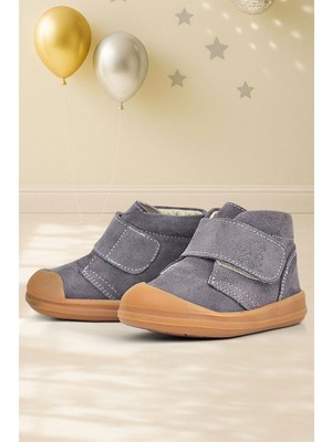 Rakerplus Yoohoo Hakiki Deri Koyu Gri Cırtlı Unisex Bebek Bot