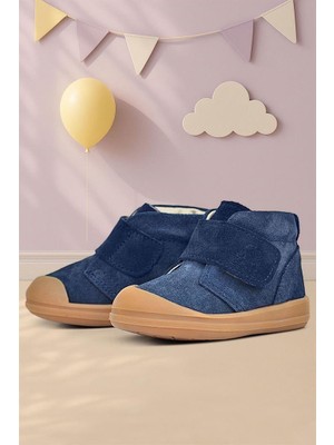 Rakerplus Yoohoo Hakiki Deri Koyu Lacivert Cırtlı Unisex Bebek Bot
