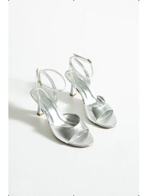 Kadın Metalik Topuklu Sandalet Valen - Gümüş