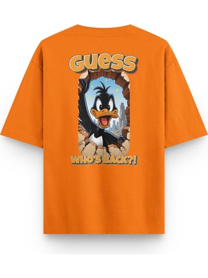 Overoz Who's Back Daffy Duck Sırt Baskılı Yarı Oversize Turuncu Tshirt 1393