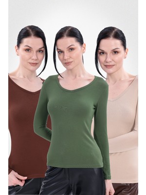 Yade Fashion V Yaka Uzun Kollu Kadın Body  3\\\'lü Set