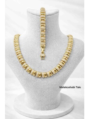 Fashion Melekcehobi 14K Altın Renk Zirkon Taşlı Silindir Form Kolye Bileklik Seti – Şık ve Gösterişli Özel Gün Takı Seti