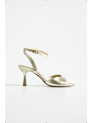 Kadın Metalik Topuklu Sandalet Valen - Altın