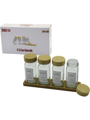 İsmiyle Al 4pcs Bambu Kapaklı Cam Tuzluk - Biberlik - Baharatlık 120ML (5047)