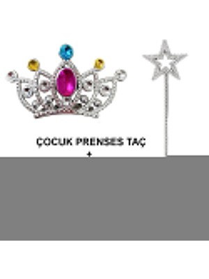 İsmiyle Al Çocuklar Için Taraklı Prenses Tacı ve Prenses Yıldız Asa Seti Gümüş