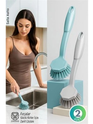 İsmiyle Al 2'li Mutfak Lavabo ve Tencere Fırçası Seti - Çizmez Kıl Yapılı Ergonomik Bulaşık Yıkama F�