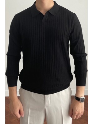 Tarz Cool Erkek Bej Slim Fit Uzun Kollu Polo Yaka Triko Kazak