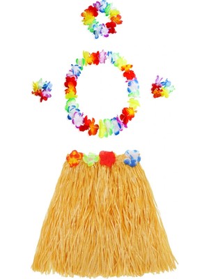 İsmiyle Al Luau Aloha Hawaii Kolye Etek Taç ve Bileklik Seti Turuncu (5047)