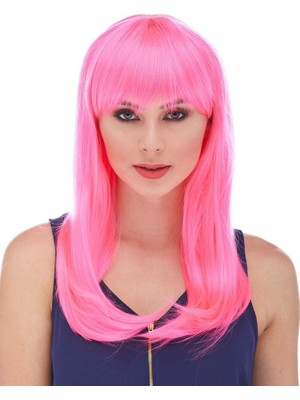 İsmiyle Al Şeker Pembesi Koyu Pembe Renk Uzun Düz Parti Peruğu (5047)