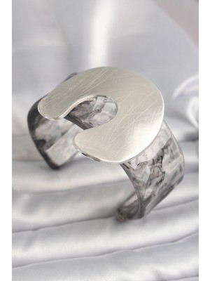 İsmiyle Al Siyah Mermer Desen Akrilik Plaka Vintage Kadın Bilezik