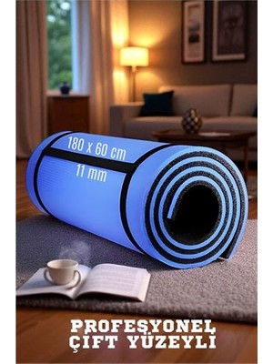 İsmiyle Al Hsnet Pilates Matı- Spor Matı - Yoga Matı 11 mm Çift Taraflı Mavi