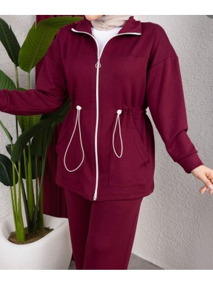 SFG Life Moda Kadın Tesetür Giyim Beli Lastikli Cep Detaylı Tunik-Pantolon Ikili Alt-Üst Takım