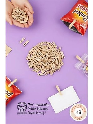 İsmiyle Al 48 Adet Mini Ahşap Mandal 2,5 cm - Fotoğraf Sunum, Paketleme ve Dekoratif Not Tutucu Seti