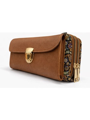 Bispot Vintage & Etnik Tarz Kilim Desenli Çok Bölmeli Fermuarlı Askılı Cüzdan