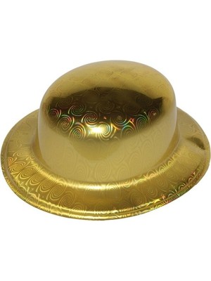 İsmiyle Al Altın Renk Hologramlı Plastik Yuvarlak Melon 27X24 cm