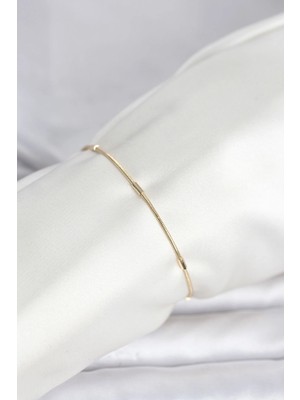 İsmiyle Al cm 14K Gold Renk Barlı Yılan Zincir Model Kadın Bileklik