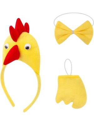İsmiyle Al Çocuk Horoz Tavuk Kostüm Seti 3 Parça (Taç + Papyon + Kuyruk) (5047)