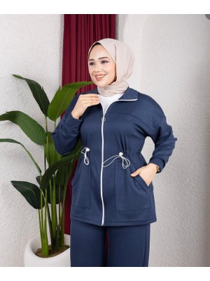 SFG Life Moda Kadın Tesetür Giyim Beli Lastikli Cep Detaylı Tunik-Pantolon Ikili Alt-Üst Takım