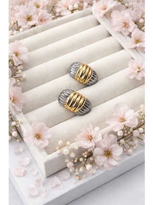 Yush Aksesuar Çift Renkli Çelik Küpe