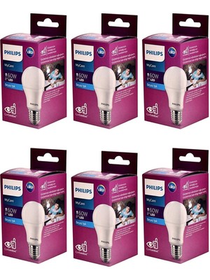 Philips 6 Lı Müthiş Tasarruflu Uzun Ömürlü 100 W Gücünde 8W Tüketim Klasik E27 Duylu LED Ampul Lamba