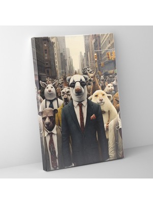 Popcas  Hayvanlar Insanlar Gibi Giyinmiş Dekoratif Tablo / Kanvas Tablo / Duvar Sanatı Kalabalık Şehir Caddesi
