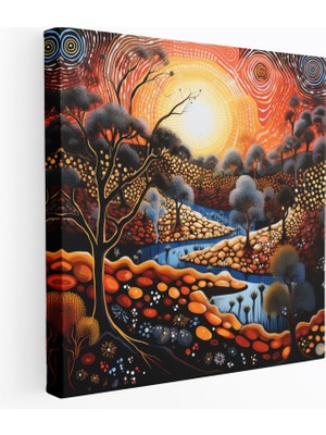 Popcas  Aborjin Duvar Sanatı Detaylı Çalı ve Kaya Boyamaları Spiritüel Temalar ile Duvar Dekorasyonu