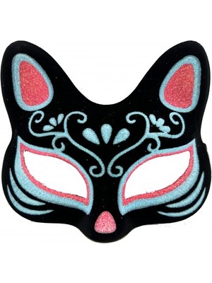 İsmiyle Al Siyah Süet Mavi Kırmızı Simli Kedi Maskesi