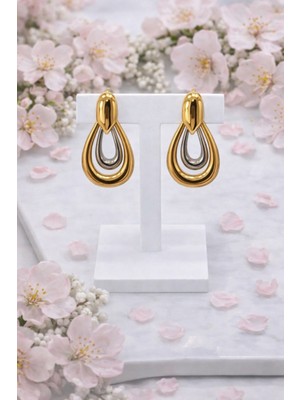 Yush Aksesuar Çift Renkli Damla Çelik Küpe