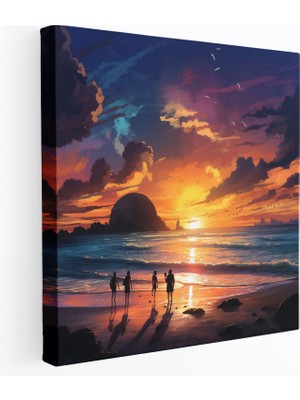 Popcas  Günbatımı Serenadı Plaj Kanvas Tablo Renkli Gökyüzü