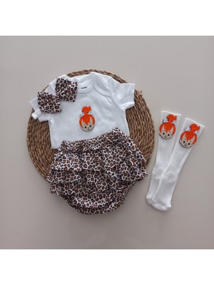 BALBÖCEĞİKİDS Kız Bebek Leopar Çakıl Fırfır Şort Etek Bodyli Çorap Takımı