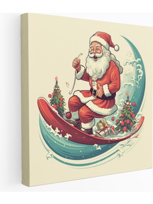 Popcas  Noel Sörf Baston Şeker Kanvas Tablo - Karikatür Çizimli Farklı Tasarım