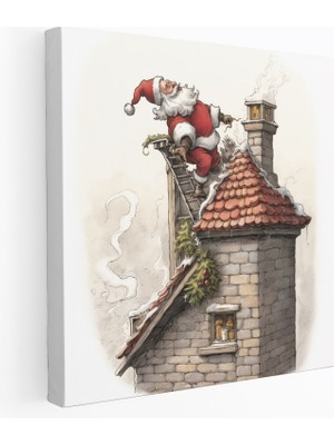 Popcas  Noel Duvar Sanatı Noel Baba Illüstrasyonu Kanvas Tablo