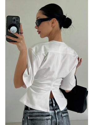 Tarz Cool Kadın Kısa Kollu Sırt Dekolteli Slim Fit Bluz/t-Shirt