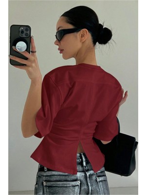 Tarz Cool Kadın Kısa Kollu Sırt Dekolteli Slim Fit Bluz/t-Shirt