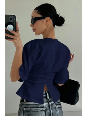 Tarz Cool Kadın Kısa Kollu Sırt Dekolteli Slim Fit Bluz/t-Shirt